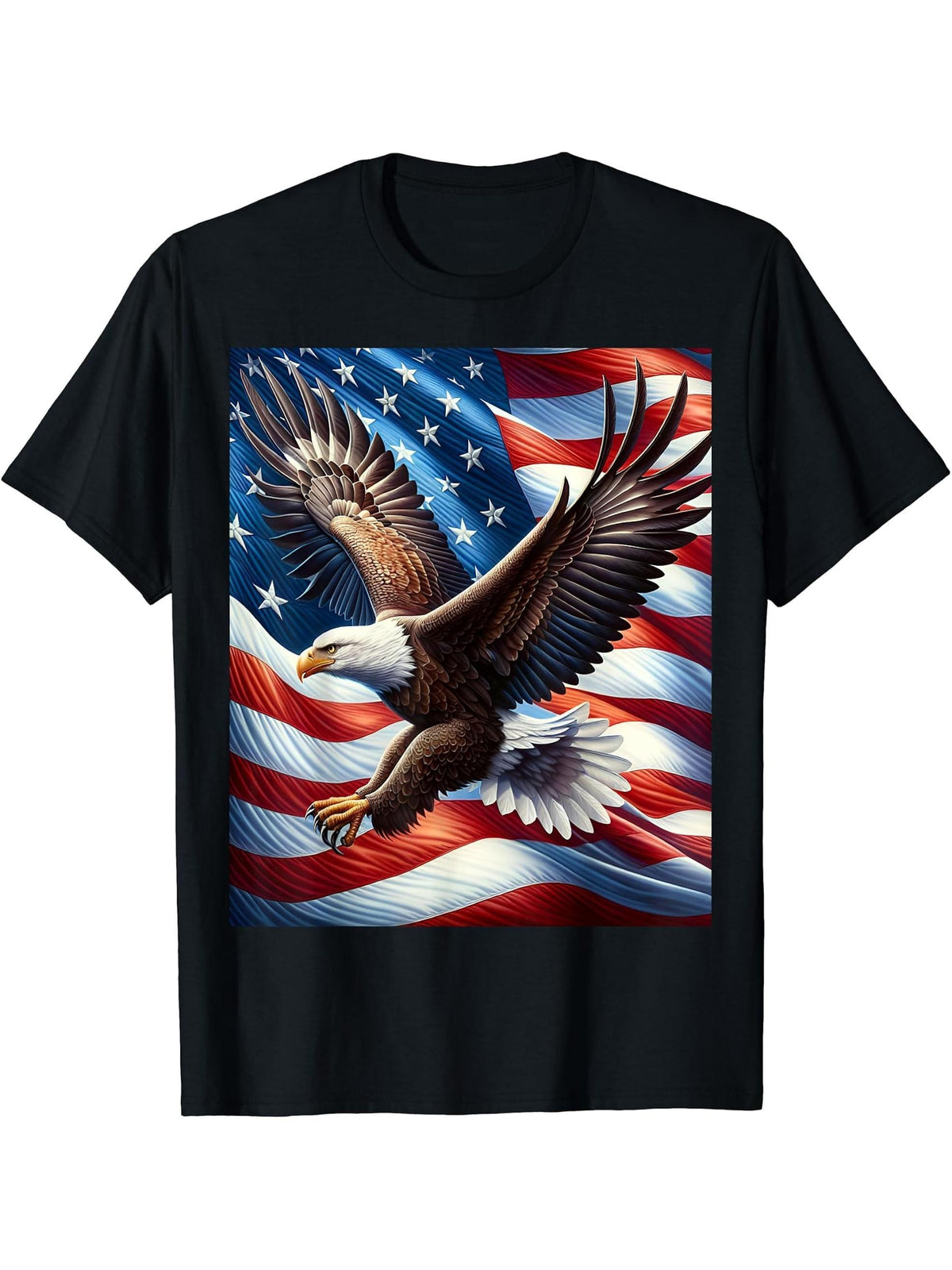 Bald Eagle American Flag Background T-Shirt 180G 100% Cotton Printed Round Neck Short-Sleeve T-Shirt, Gifts for Men Dad Husband Grandpa, S-XXXL, Black