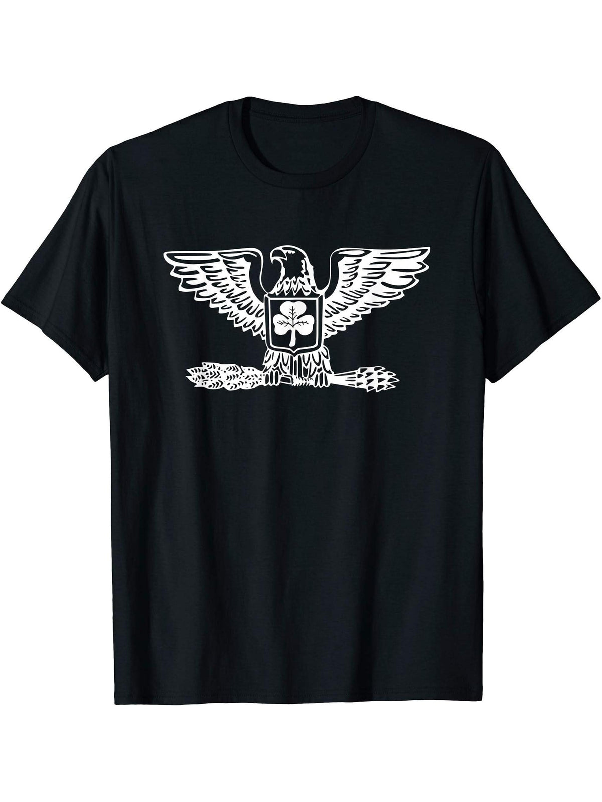 Irish American Crest - Bald Eagle Shamrock Three Leaf Clover T-Shirt 180G 100% Cotton Printed Round Neck Short-Sleeve T-Shirt, Gifts for Men Dad Husband Grandpa, S-XXXL, Black