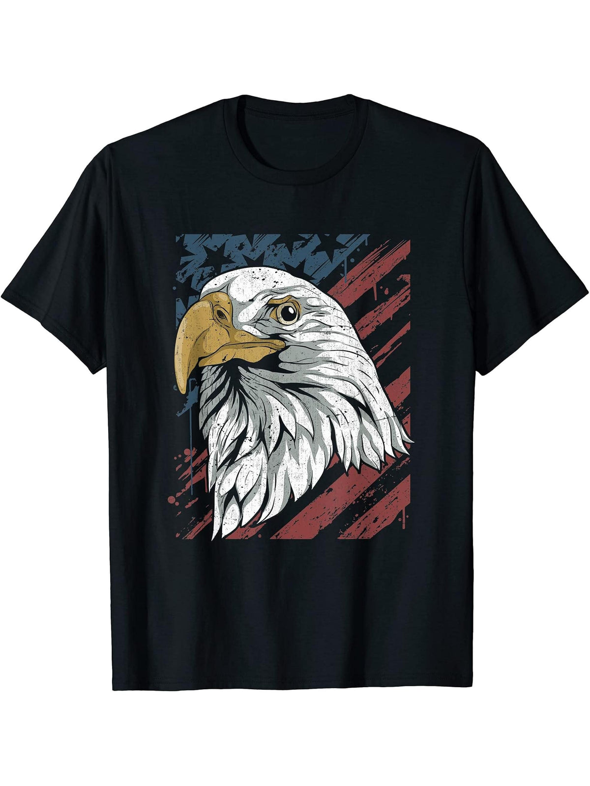 Freedom Pride Liberty US Flag Patriotic American Bald Eagle T-Shirt 180G 100% Cotton Printed Round Neck Short-Sleeve T-Shirt, Gifts for Men Dad Husband Grandpa, S-XXXL, Black
