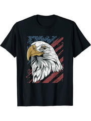 Freedom Pride Liberty US Flag Patriotic American Bald Eagle T-Shirt 180G 100% Cotton Printed Round Neck Short-Sleeve T-Shirt, Gifts for Men Dad Husband Grandpa, S-XXXL, Black