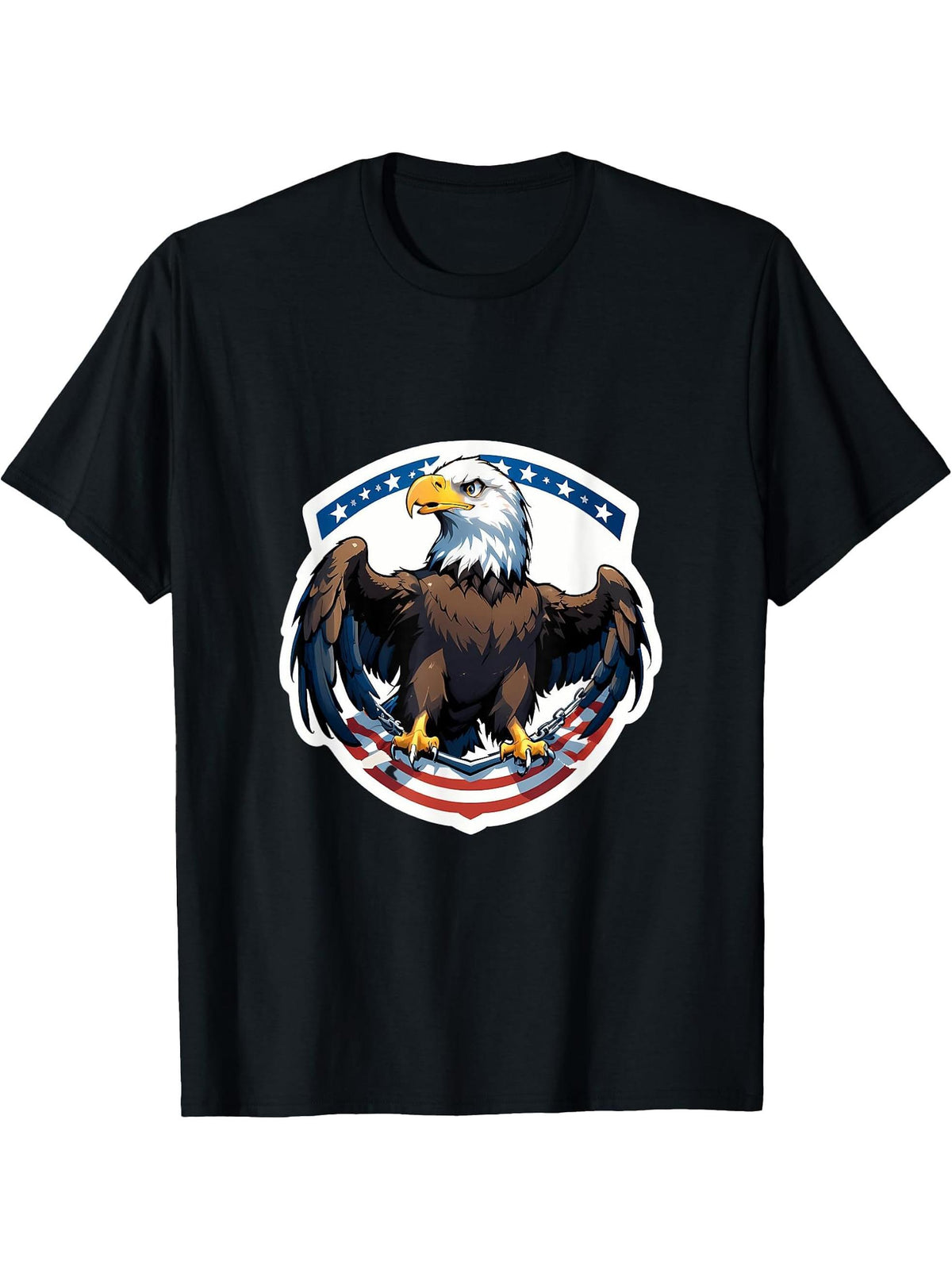 Guardians of Freedom - Bald Eagle and American Shield T-Shirt 180G 100% Cotton Printed Round Neck Short-Sleeve T-Shirt, Gifts for Men Dad Husband Grandpa, S-XXXL, Black