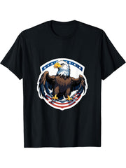 Guardians of Freedom - Bald Eagle and American Shield T-Shirt 180G 100% Cotton Printed Round Neck Short-Sleeve T-Shirt, Gifts for Men Dad Husband Grandpa, S-XXXL, Black