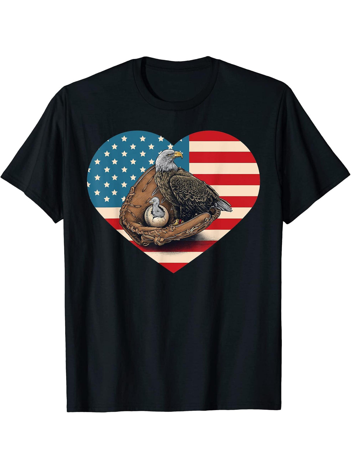 Sports in Nature Baseball Lover Bald Eagles Baseball Fan T-Shirt 180G 100% Cotton Printed Round Neck Short-Sleeve T-Shirt, Gifts for Men Dad Husband Grandpa, S-XXXL, Black