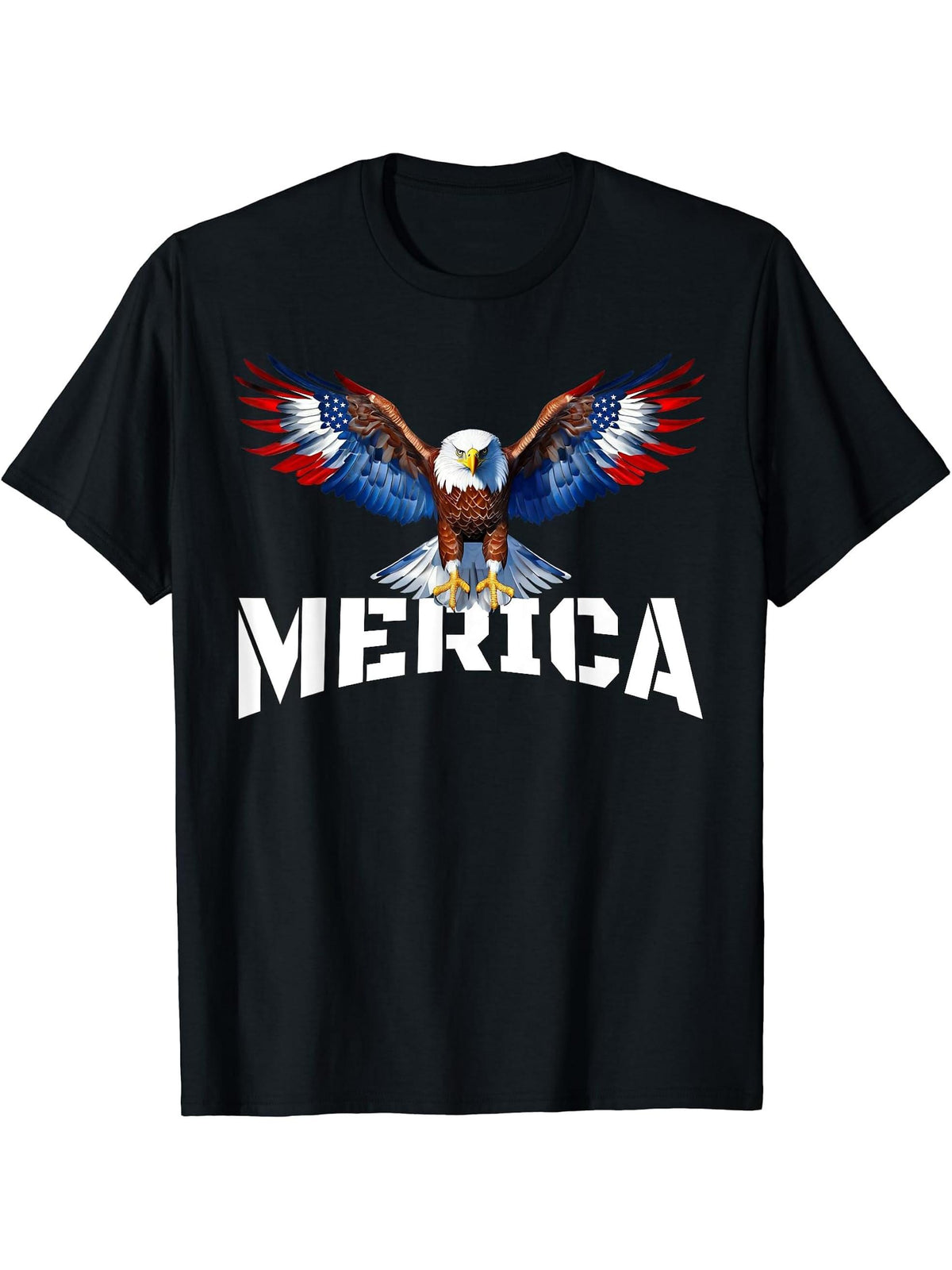 Merica Bald Eagle American Flag USA Patriotic 4th Of July T-Shirt 180G 100% Cotton Printed Round Neck Short-Sleeve T-Shirt, Gifts for Men Dad Husband Grandpa, S-XXXL, Black