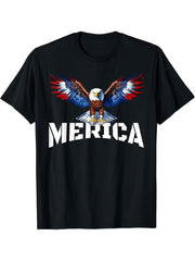 Merica Bald Eagle American Flag USA Patriotic 4th Of July T-Shirt 180G 100% Cotton Printed Round Neck Short-Sleeve T-Shirt, Gifts for Men Dad Husband Grandpa, S-XXXL, Black