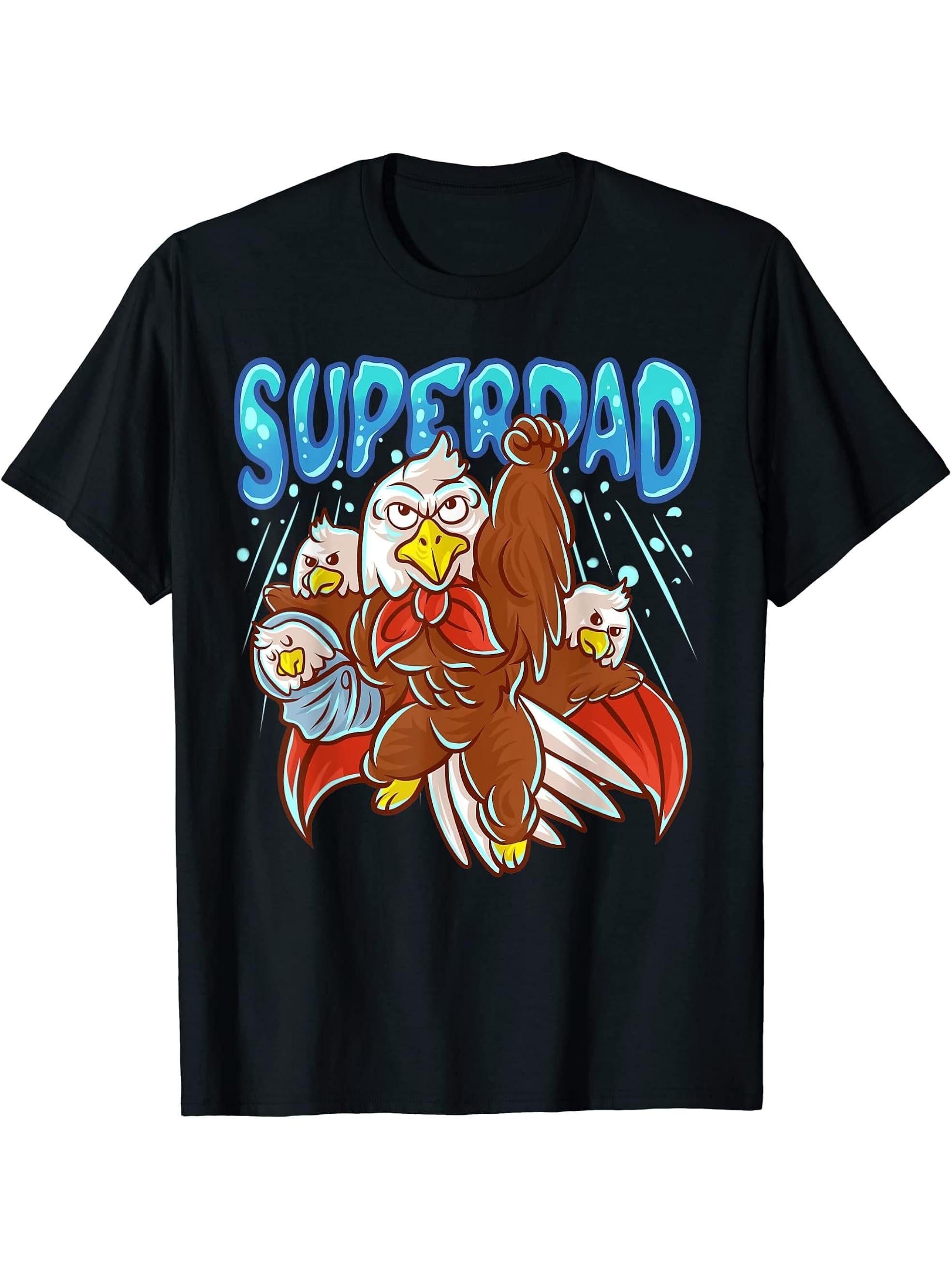 Bald Eagle Dad Super Dad Superhero Daddy Father's Day T-Shirt 180G 100% Cotton Printed Round Neck Short-Sleeve T-Shirt, Gifts for Men Dad Husband Grandpa, S-XXXL, Black