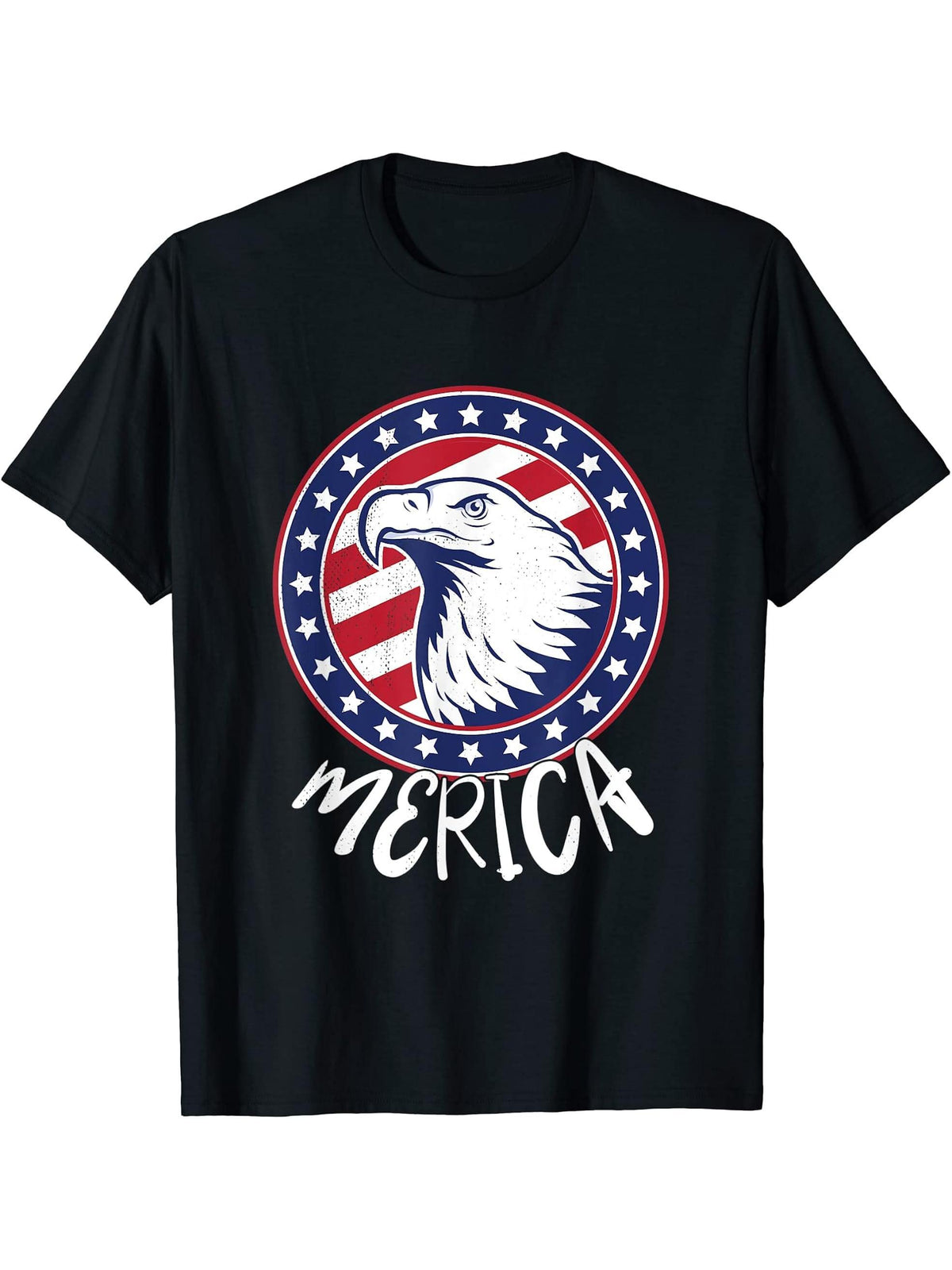 Merica USA American Patriot Freedom Bald Eagle T-Shirt 180G 100% Cotton Printed Round Neck Short-Sleeve T-Shirt, Gifts for Men Dad Husband Grandpa, S-XXXL, Black