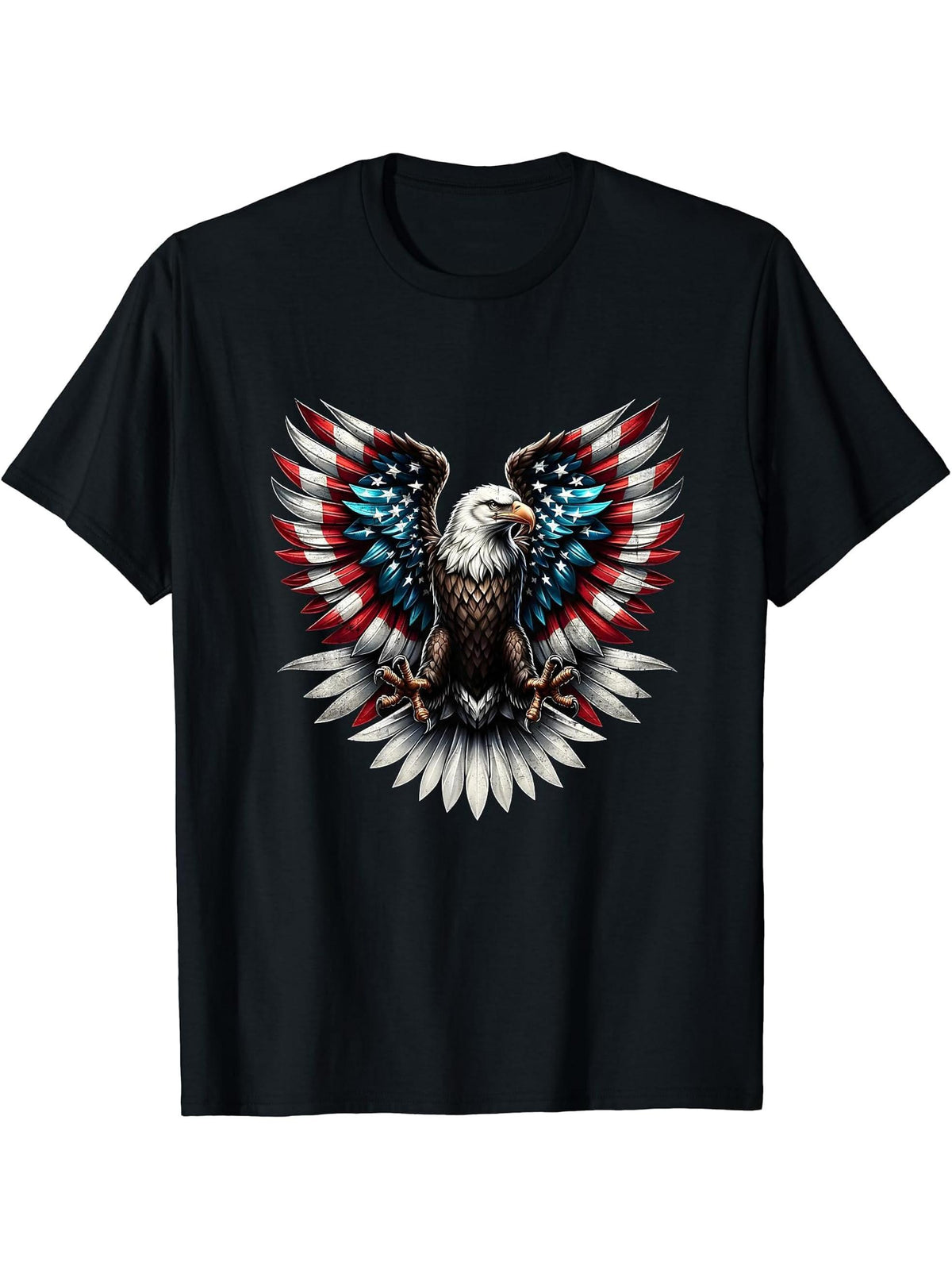 Bald Eagle American Flag 4th Of July T-Shirt 180G 100% Cotton Printed Round Neck Short-Sleeve T-Shirt, Gifts for Men Dad Husband Grandpa, S-XXXL, Black