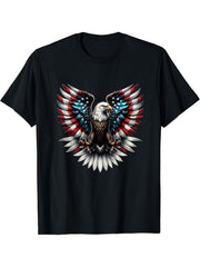 Bald Eagle American Flag 4th Of July T-Shirt 180G 100% Cotton Printed Round Neck Short-Sleeve T-Shirt, Gifts for Men Dad Husband Grandpa, S-XXXL, Black