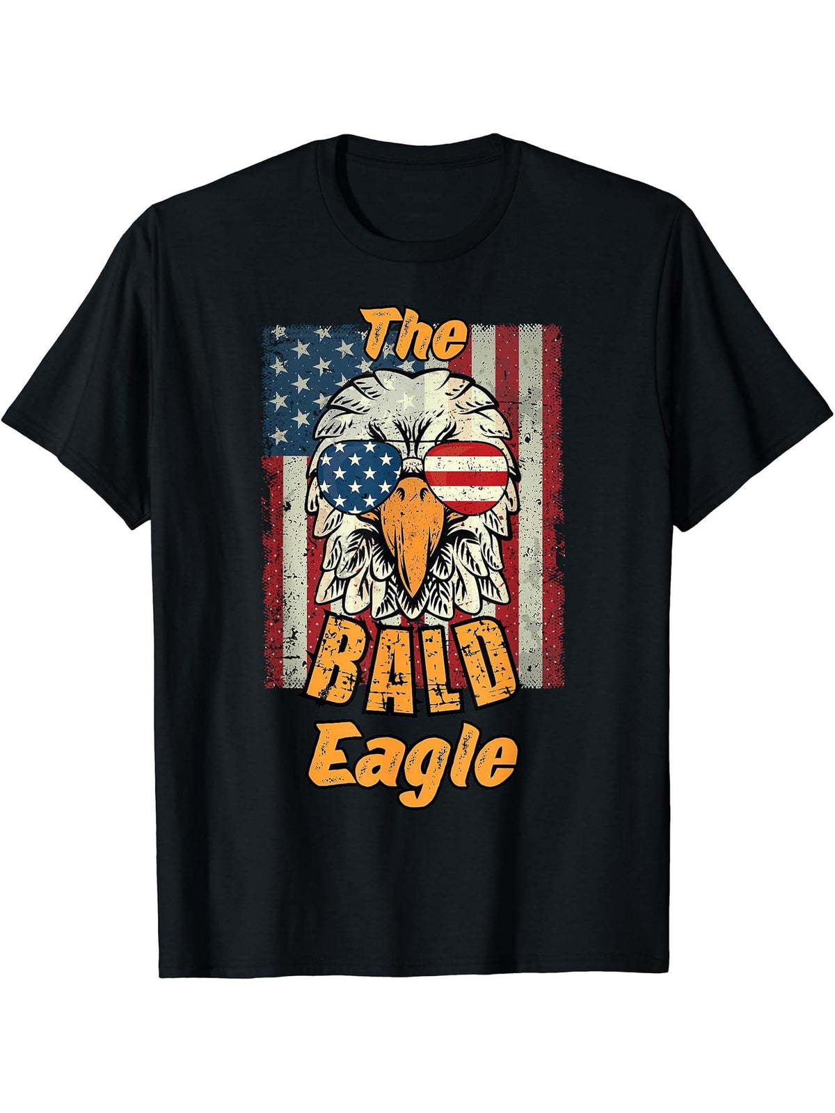 Cool Vintage Family Matching Bald Eagle 4th of July T-Shirt 180G 100% Cotton Printed Round Neck Short-Sleeve T-Shirt, Gifts for Men Dad Husband Grandpa, S-XXXL, Black