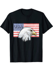 Bald Eagle USA flag Patriotic T-Shirt 180G 100% Cotton Printed Round Neck Short-Sleeve T-Shirt, Gifts for Men Dad Husband Grandpa, S-XXXL, Black