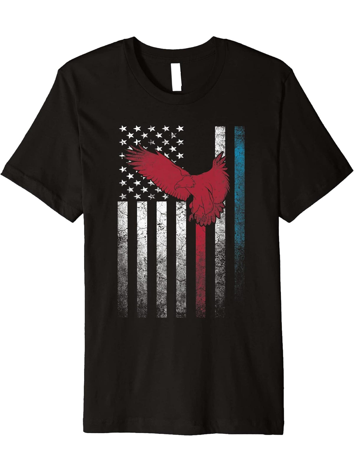 Bald Eagle Bird 4th of July Gift American Flag USA - America Premium T-Shirt 180G 100% Cotton Printed Round Neck Short-Sleeve T-Shirt, Gifts for Men Dad Husband Grandpa, S-XXXL, Black