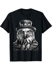 American Meme Bald Eagle Patriotic Bird Flag Lincoln Hat T-Shirt 180G 100% Cotton Printed Round Neck Short-Sleeve T-Shirt, Gifts for Men Dad Husband Grandpa, S-XXXL, Black