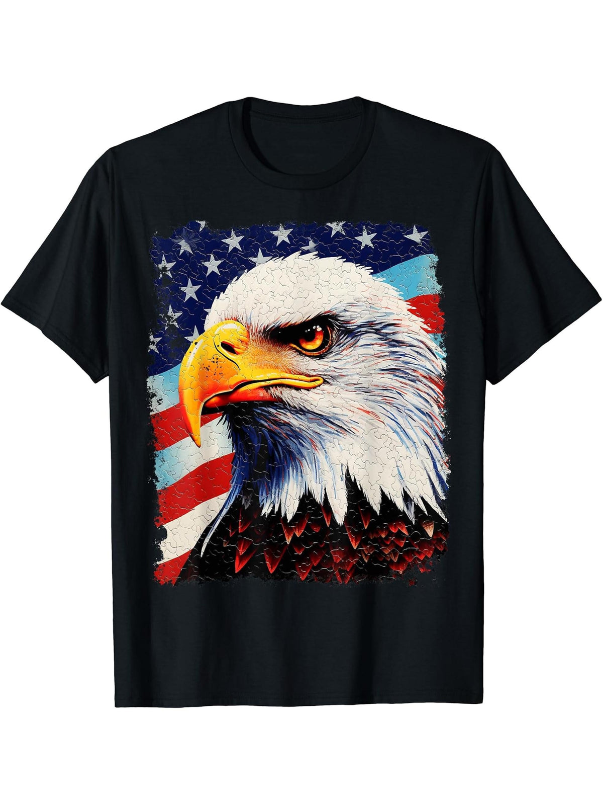 Pop Art Colorful Animal Bald Eagle American T-Shirt 180G 100% Cotton Printed Round Neck Short-Sleeve T-Shirt, Gifts for Men Dad Husband Grandpa, S-XXXL, Black