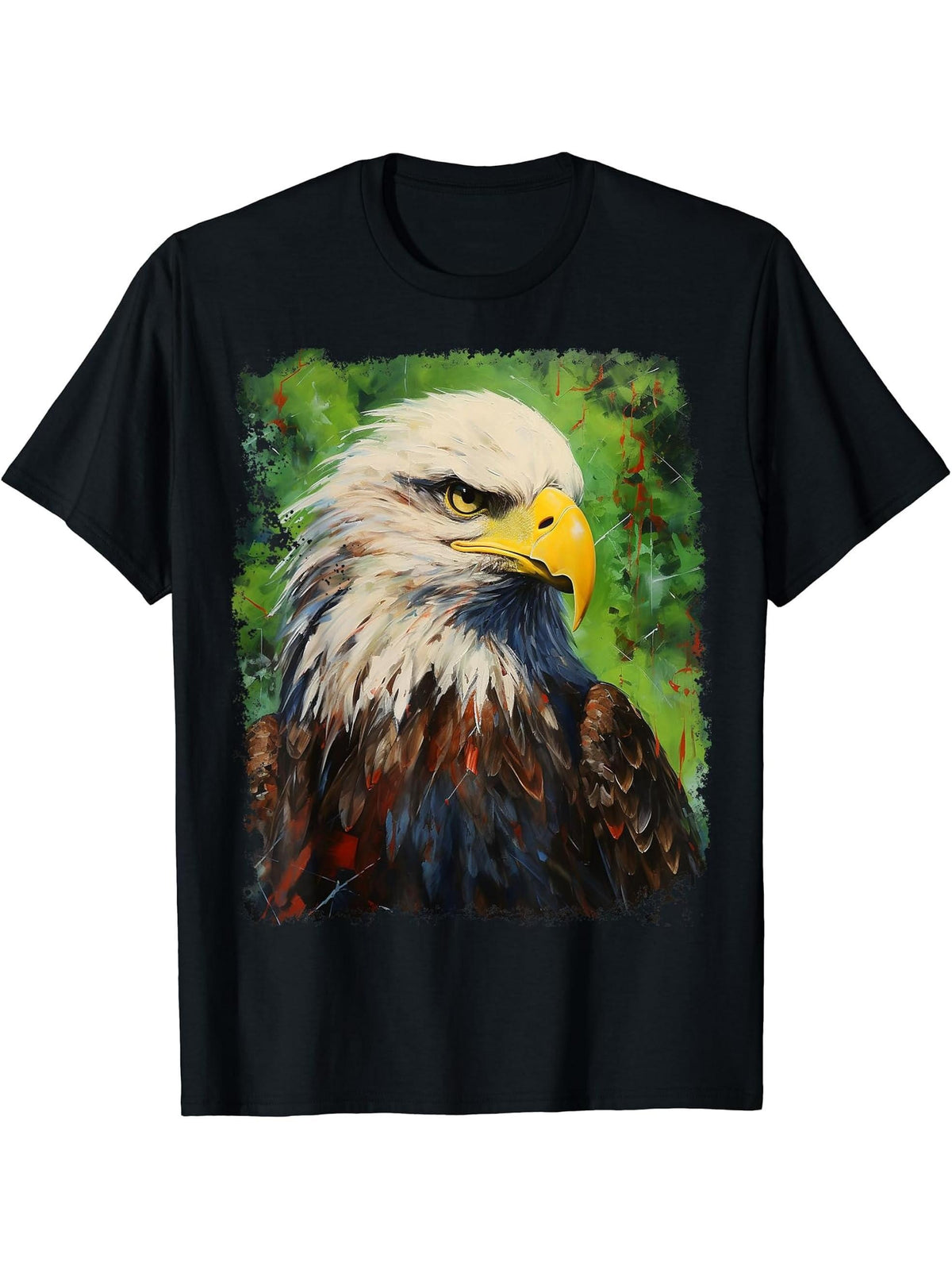 Pop Art Colorful Bald Eagle Green T-Shirt 180G 100% Cotton Printed Round Neck Short-Sleeve T-Shirt, Gifts for Men Dad Husband Grandpa, S-XXXL, Black
