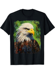 Pop Art Colorful Bald Eagle Green T-Shirt 180G 100% Cotton Printed Round Neck Short-Sleeve T-Shirt, Gifts for Men Dad Husband Grandpa, S-XXXL, Black