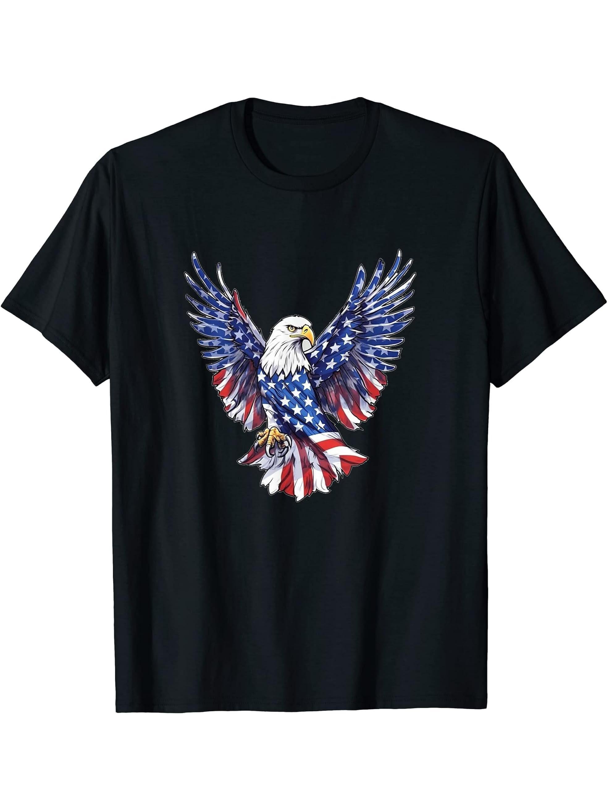 American Bald Eagle Men Women Boy Girl T-Shirt 180G 100% Cotton Printed Round Neck Short-Sleeve T-Shirt, Gifts for Men Dad Husband Grandpa, S-XXXL, Black