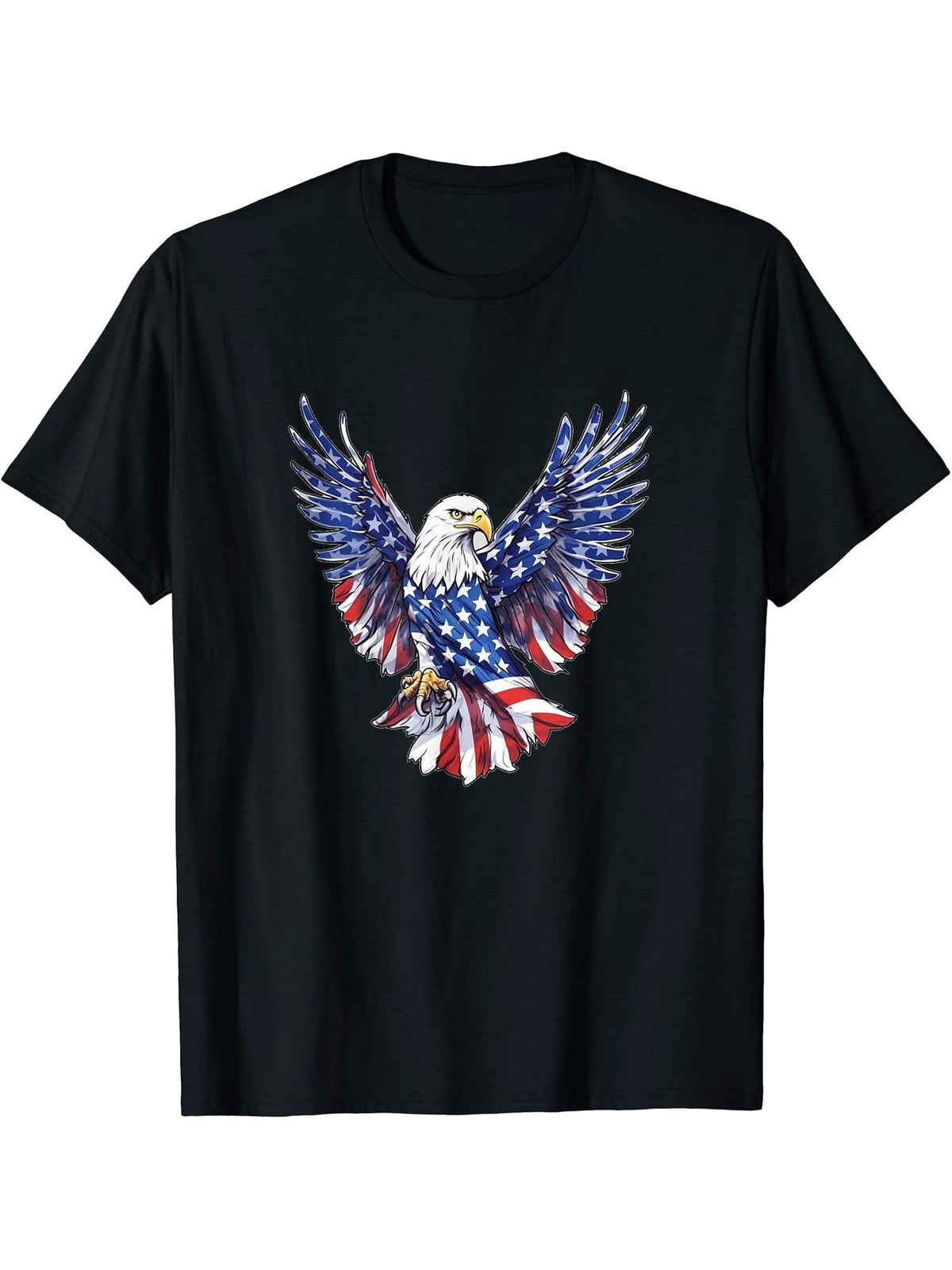 American Bald Eagle Men Women Boy Girl T-Shirt 180G 100% Cotton Printed Round Neck Short-Sleeve T-Shirt, Gifts for Men Dad Husband Grandpa, S-XXXL, Black