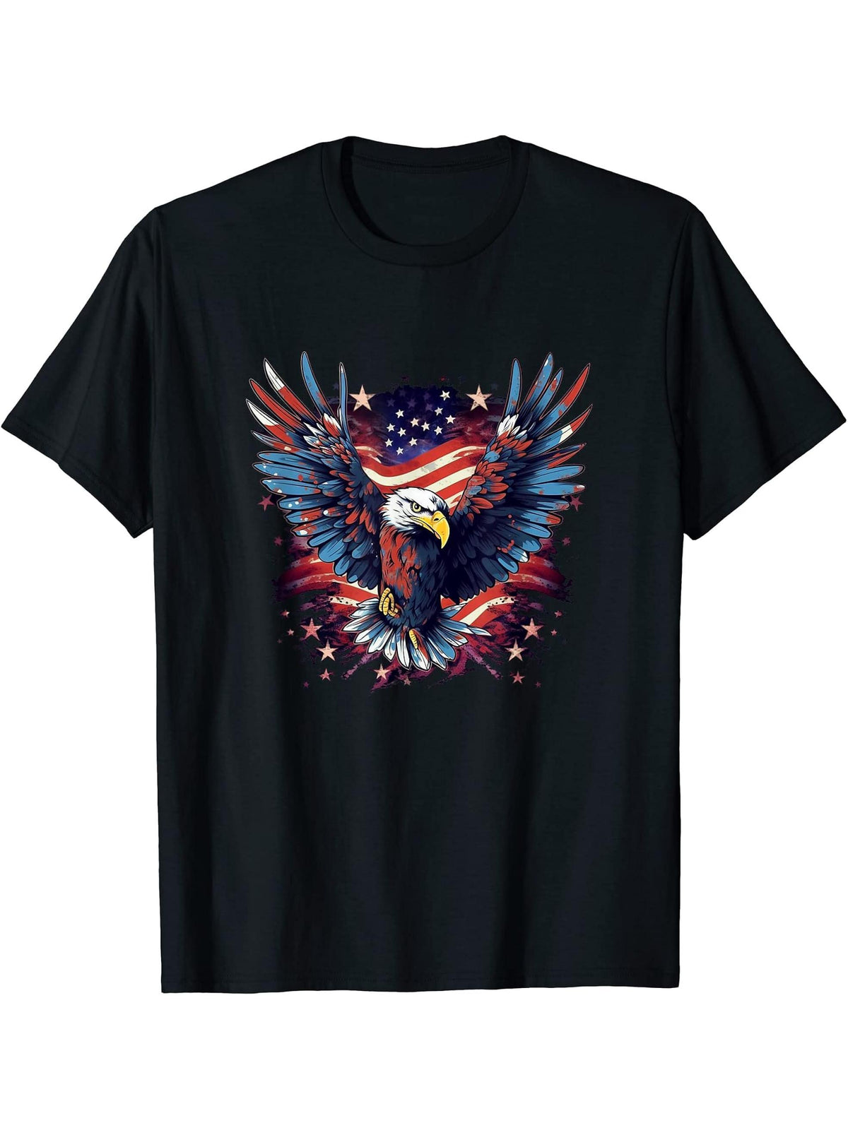 American Bald Eagle Men Women Boy Girl T-Shirt 180G 100% Cotton Printed Round Neck Short-Sleeve T-Shirt, Gifts for Men Dad Husband Grandpa, S-XXXL, Black