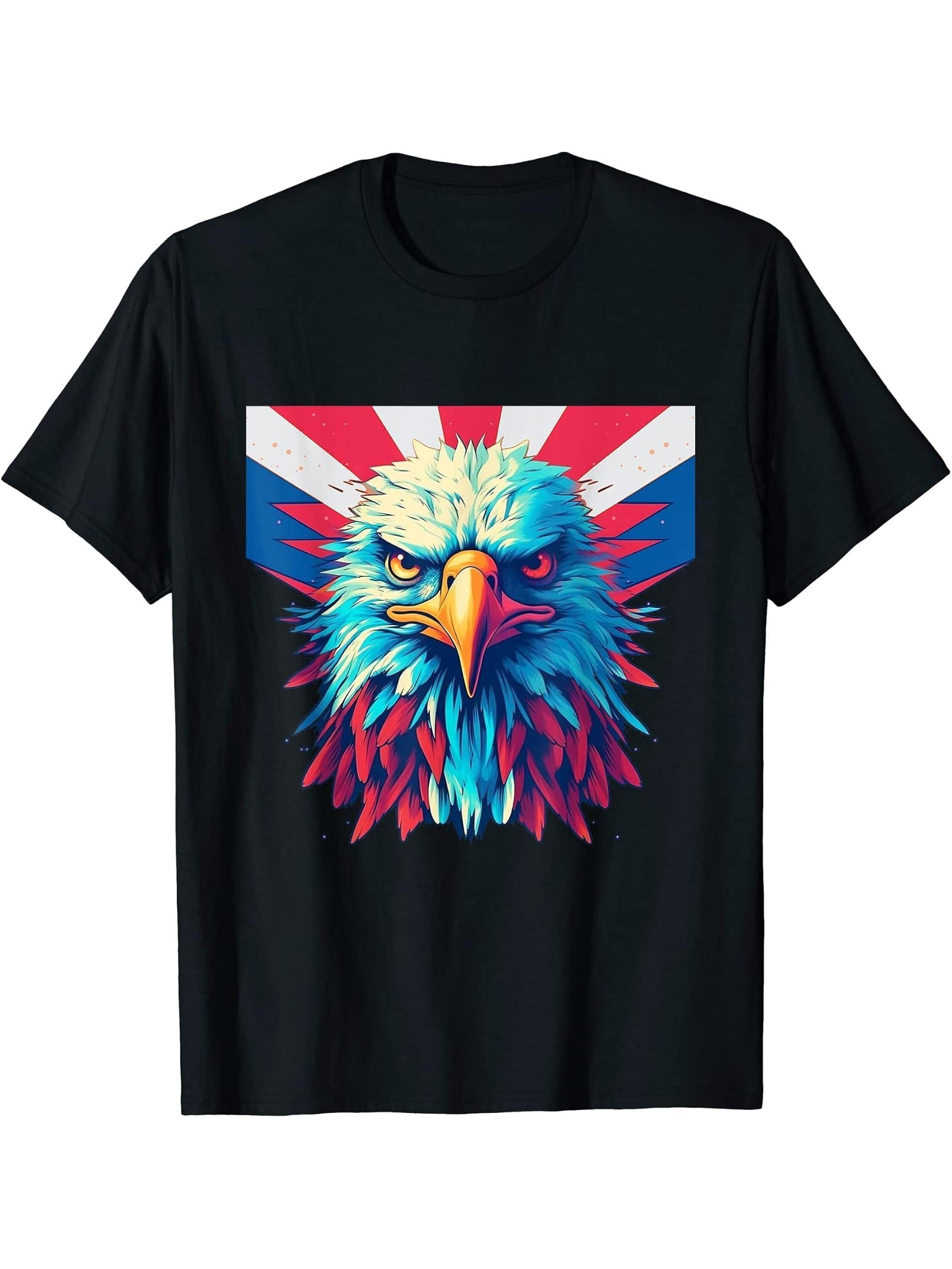 American Bald Eagle Men Women Boy Girl T-Shirt 180G 100% Cotton Printed Round Neck Short-Sleeve T-Shirt, Gifts for Men Dad Husband Grandpa, S-XXXL, Black