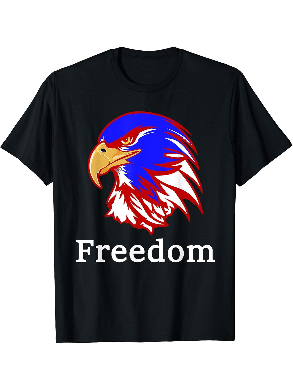 Freedom Patriotic Americana Bald Eagle T-Shirt 180G 100% Cotton Printed Round Neck Short-Sleeve T-Shirt, Gifts for Men Dad Husband Grandpa, S-XXXL, Black