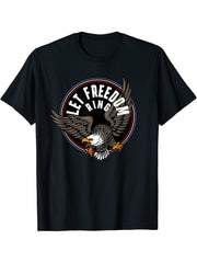American Bald Eagle Let Freedom Ring 4th of July T-Shirt 180G 100% Cotton Printed Round Neck Short-Sleeve T-Shirt, Gifts for Men Dad Husband Grandpa, S-XXXL, Black
