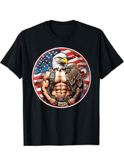 Bald Eagle Warrior - Military Soldier with an Eagle's Head T-Shirt 180G 100% Cotton Printed Round Neck Short-Sleeve T-Shirt, Gifts for Men Dad Husband Grandpa, S-XXXL, Black