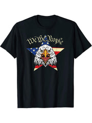 We the People - Bald Eagle and USA Flag T-Shirt 180G 100% Cotton Printed Round Neck Short-Sleeve T-Shirt, Gifts for Men Dad Husband Grandpa, S-XXXL, Black