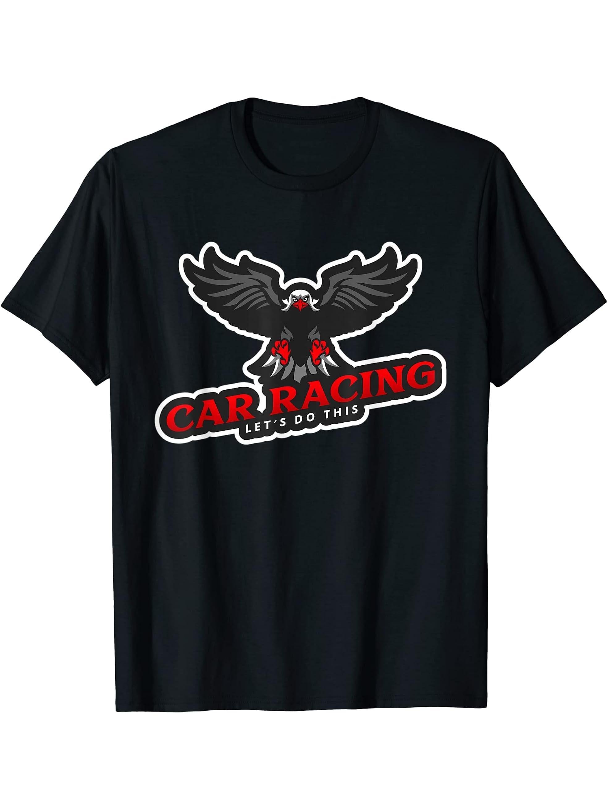 Car Racing Let's Do This Bald Eagle T-Shirt 180G 100% Cotton Printed Round Neck Short-Sleeve T-Shirt, Gifts for Men Dad Husband Grandpa, S-XXXL, Black