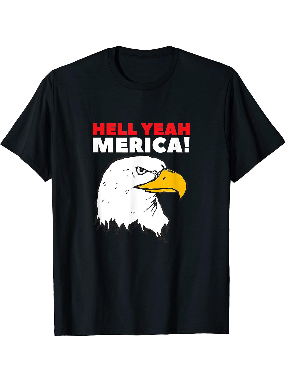 Hell Yeah Merica! Bald Eagle USA T-Shirt 180G 100% Cotton Printed Round Neck Short-Sleeve T-Shirt, Gifts for Men Dad Husband Grandpa, S-XXXL, Black