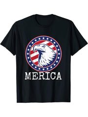 Merica Bald Eagle American Patriot USA T-Shirt 180G 100% Cotton Printed Round Neck Short-Sleeve T-Shirt, Gifts for Men Dad Husband Grandpa, S-XXXL, Black