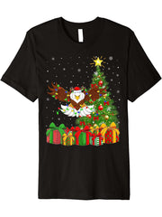 Bald Eagle Lighting Xmas Tree Santa Hat Bald Eagle Christmas Premium T-Shirt 180G 100% Cotton Printed Round Neck Short-Sleeve T-Shirt, Gifts for Men Dad Husband Grandpa, S-XXXL, Black