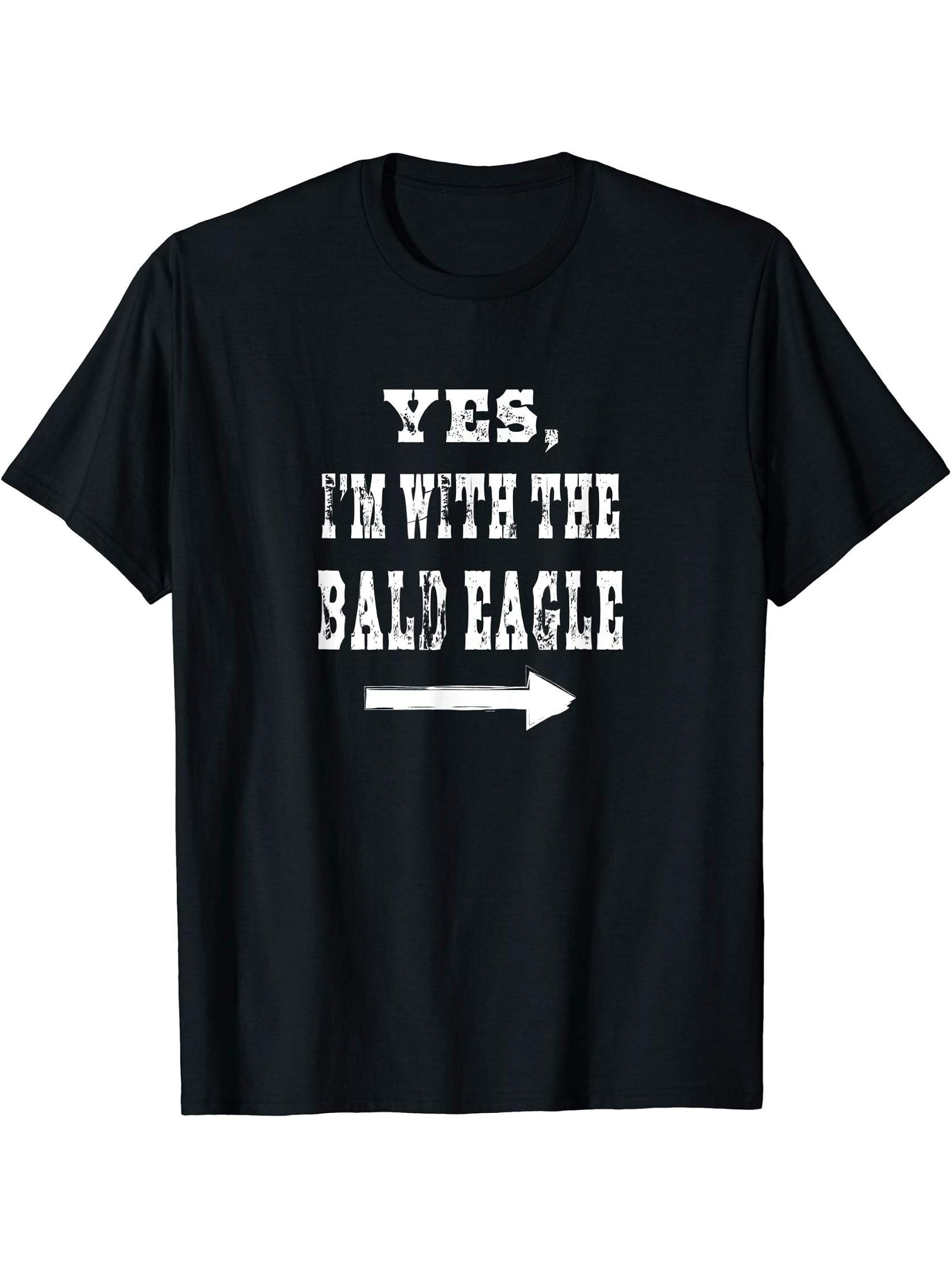 Yes, I'm with the Bald Eagle Funny Halloween Costume T-Shirt 180G 100% Cotton Printed Round Neck Short-Sleeve T-Shirt, Gifts for Men Dad Husband Grandpa, S-XXXL, Black
