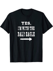 Yes, I'm with the Bald Eagle Funny Halloween Costume T-Shirt 180G 100% Cotton Printed Round Neck Short-Sleeve T-Shirt, Gifts for Men Dad Husband Grandpa, S-XXXL, Black