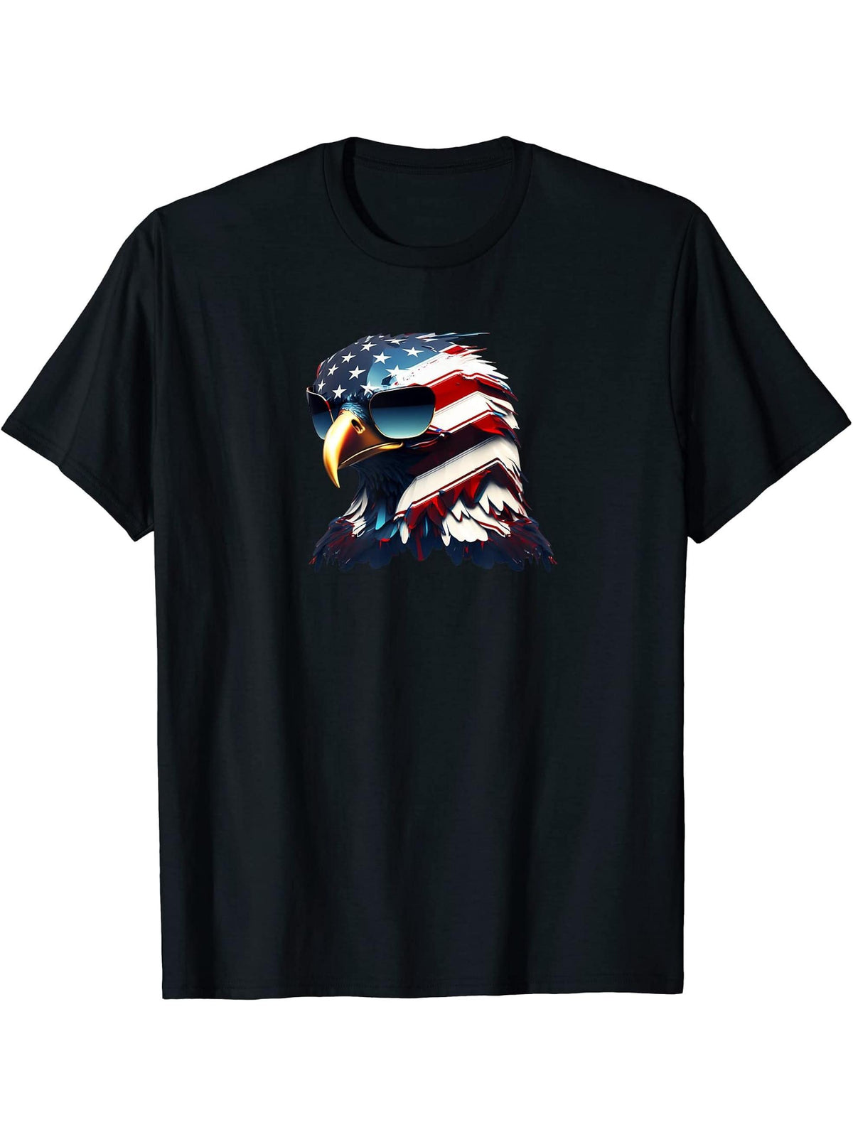American Flag Bald Eagle T-Shirt 180G 100% Cotton Printed Round Neck Short-Sleeve T-Shirt, Gifts for Men Dad Husband Grandpa, S-XXXL, Black