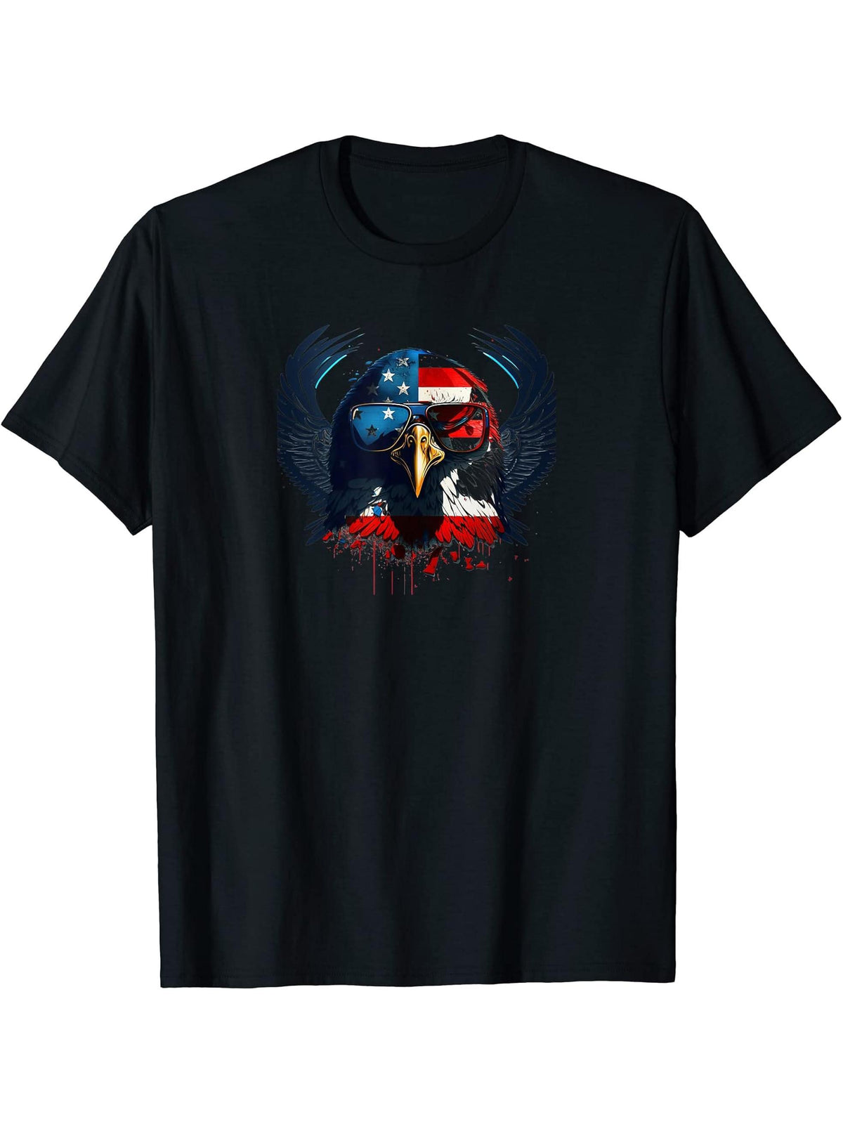 American Flag Bald Eagle T-Shirt 180G 100% Cotton Printed Round Neck Short-Sleeve T-Shirt, Gifts for Men Dad Husband Grandpa, S-XXXL, Black