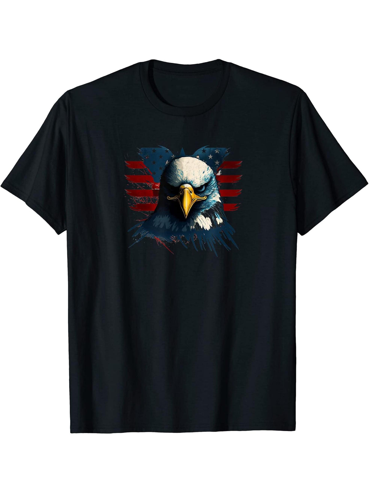 American Flag Bald Eagle T-Shirt 180G 100% Cotton Printed Round Neck Short-Sleeve T-Shirt, Gifts for Men Dad Husband Grandpa, S-XXXL, Black