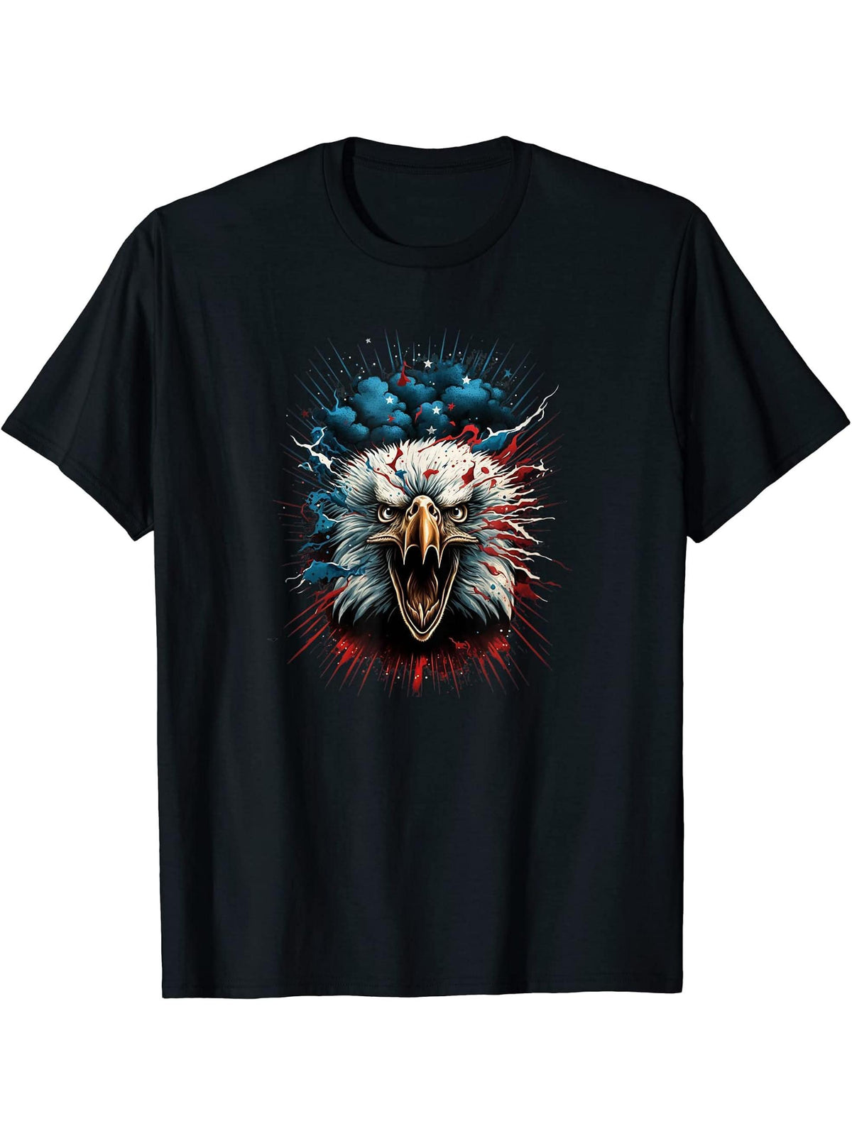 American Flag Bald Eagle T-Shirt 180G 100% Cotton Printed Round Neck Short-Sleeve T-Shirt, Gifts for Men Dad Husband Grandpa, S-XXXL, Black