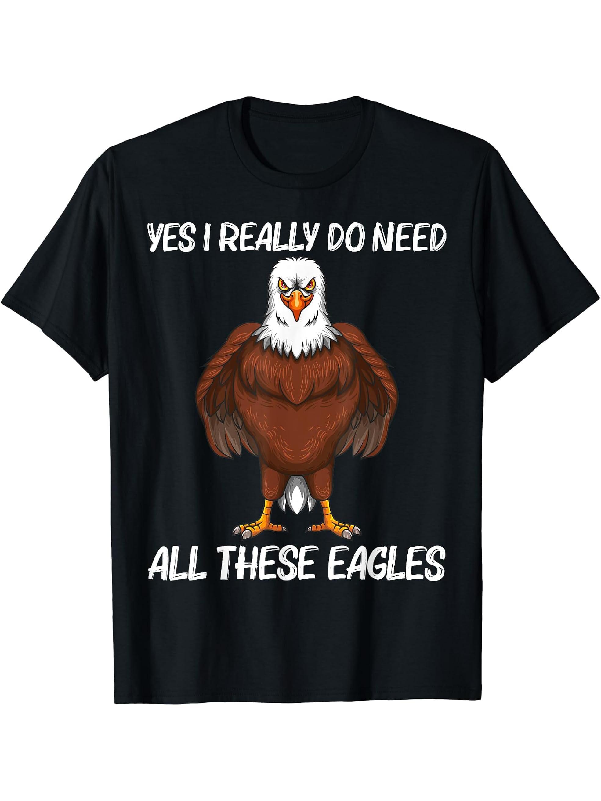 Cool Eagle Design For Men Women Bald Eagle Animal Bird Lover T-Shirt 180G 100% Cotton Printed Round Neck Short-Sleeve T-Shirt, Gifts for Men Dad Husband Grandpa, S-XXXL, Black