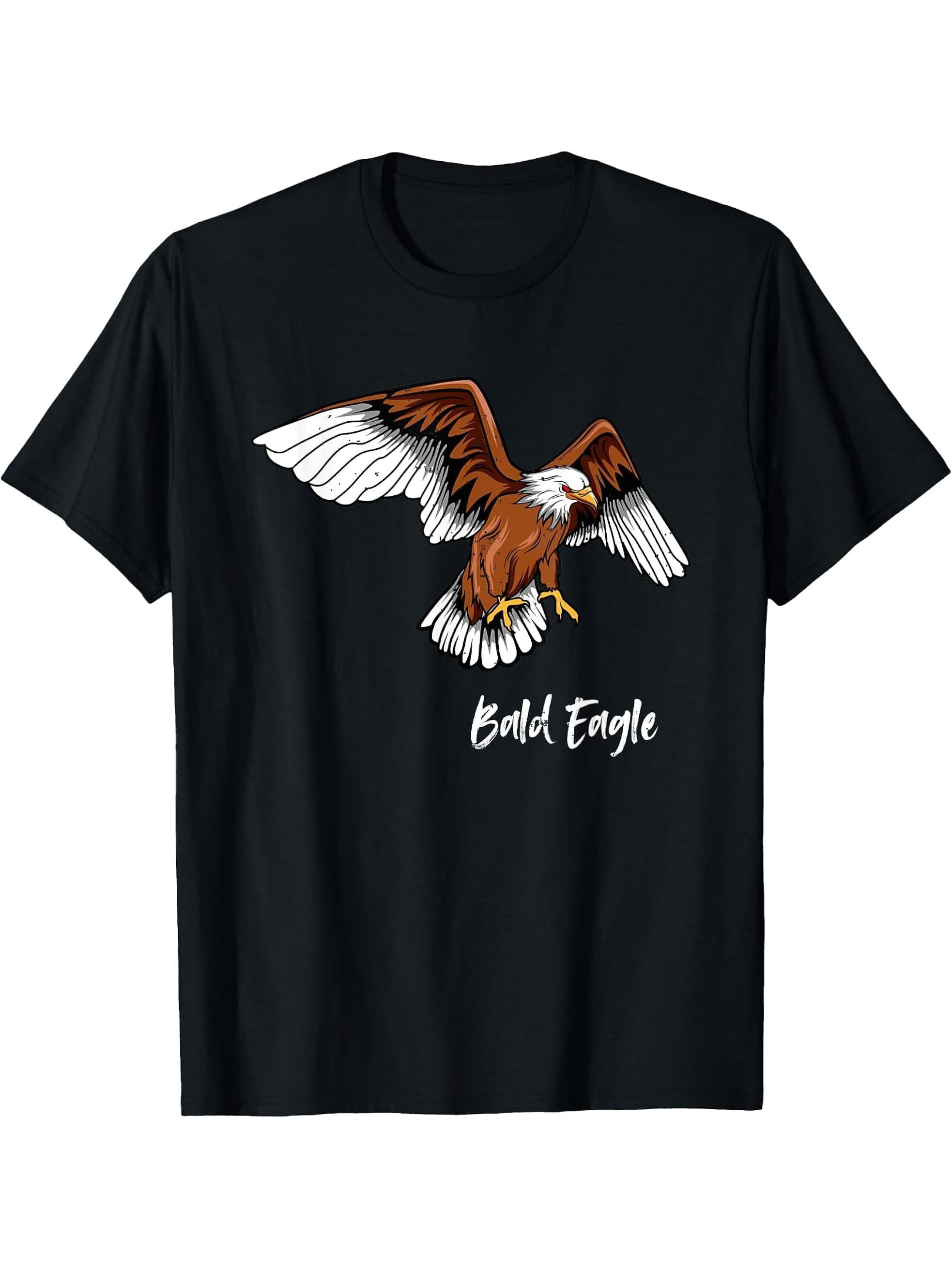 Bald Eagle In Flight Image Bird Lover T-Shirt 180G 100% Cotton Printed Round Neck Short-Sleeve T-Shirt, Gifts for Men Dad Husband Grandpa, S-XXXL, Black