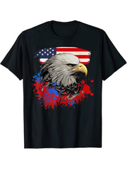 Bald Eagle Patriotic American Bird US Flag T-Shirt 180G 100% Cotton Printed Round Neck Short-Sleeve T-Shirt, Gifts for Men Dad Husband Grandpa, S-XXXL, Black