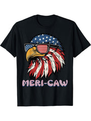 Bald Eagle Meri-Caw America Independence Day 4th of July T-Shirt 180G 100% Cotton Printed Round Neck Short-Sleeve T-Shirt, Gifts for Men Dad Husband Grandpa, S-XXXL, Black