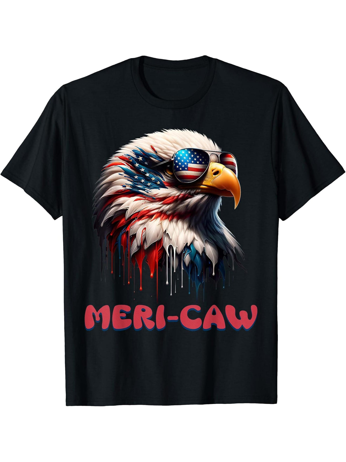 Patriotic Bald Eagle American Flag America 4th of July T-Shirt 180G 100% Cotton Printed Round Neck Short-Sleeve T-Shirt, Gifts for Men Dad Husband Grandpa, S-XXXL, Black