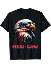 Patriotic Bald Eagle American Flag America 4th of July T-Shirt 180G 100% Cotton Printed Round Neck Short-Sleeve T-Shirt, Gifts for Men Dad Husband Grandpa, S-XXXL, Black