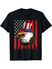 Vintage American Flag Bald Eagle 4th of July Hat Eyeglasses T-Shirt 180G 100% Cotton Printed Round Neck Short-Sleeve T-Shirt, Gifts for Men Dad Husband Grandpa, S-XXXL, Black