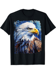 Pop Art Colorful Bald Eagle Blue T-Shirt 180G 100% Cotton Printed Round Neck Short-Sleeve T-Shirt, Gifts for Men Dad Husband Grandpa, S-XXXL, Black