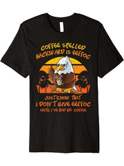 Coffee Spelled Backwards Is Eeffoc Funny American Bald Eagle Premium T-Shirt 180G 100% Cotton Printed Round Neck Short-Sleeve T-Shirt, Gifts for Men Dad Husband Grandpa, S-XXXL, Black