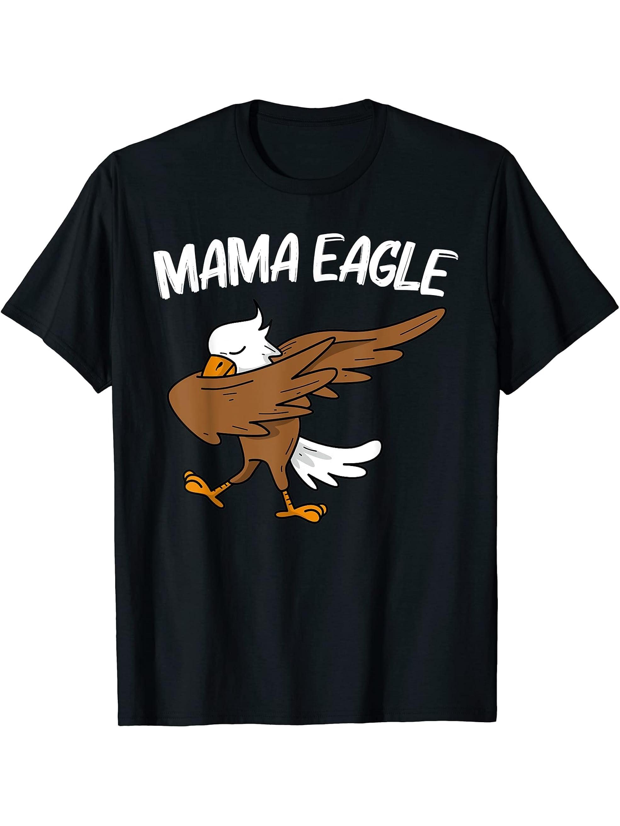 Cool Eagle For Women Mom Dabbing Bald Flying Animal T-Shirt 180G 100% Cotton Printed Round Neck Short-Sleeve T-Shirt, Gifts for Men Dad Husband Grandpa, S-XXXL, Black
