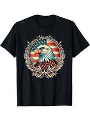 American Patriot Freedom Bald Eagle USA Flag T-Shirt 180G 100% Cotton Printed Round Neck Short-Sleeve T-Shirt, Gifts for Men Dad Husband Grandpa, S-XXXL, Black