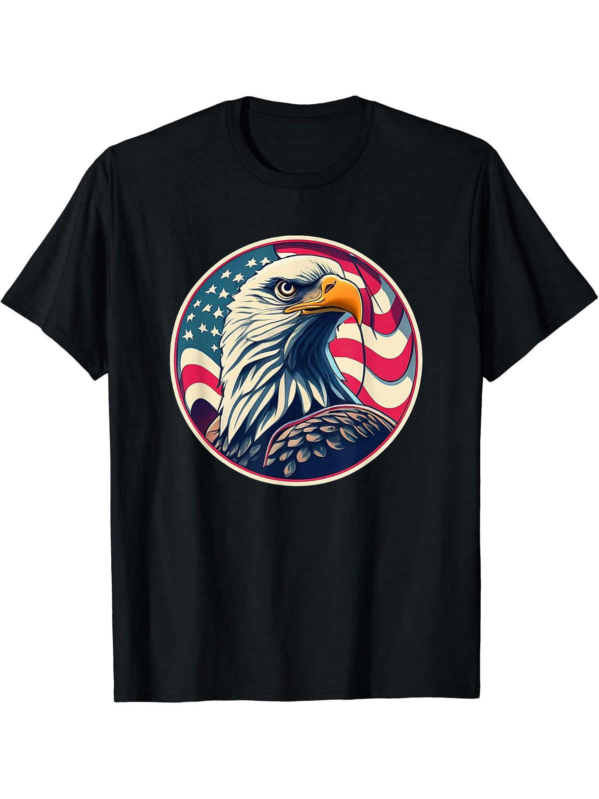 American Patriot Freedom Bald Eagle USA Flag T-Shirt 180G 100% Cotton Printed Round Neck Short-Sleeve T-Shirt, Gifts for Men Dad Husband Grandpa, S-XXXL, Black